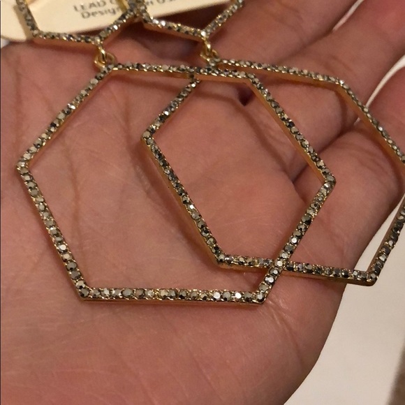 Hexagon Hoop Rhinestone Drop Earrings - Picture 3 of 8